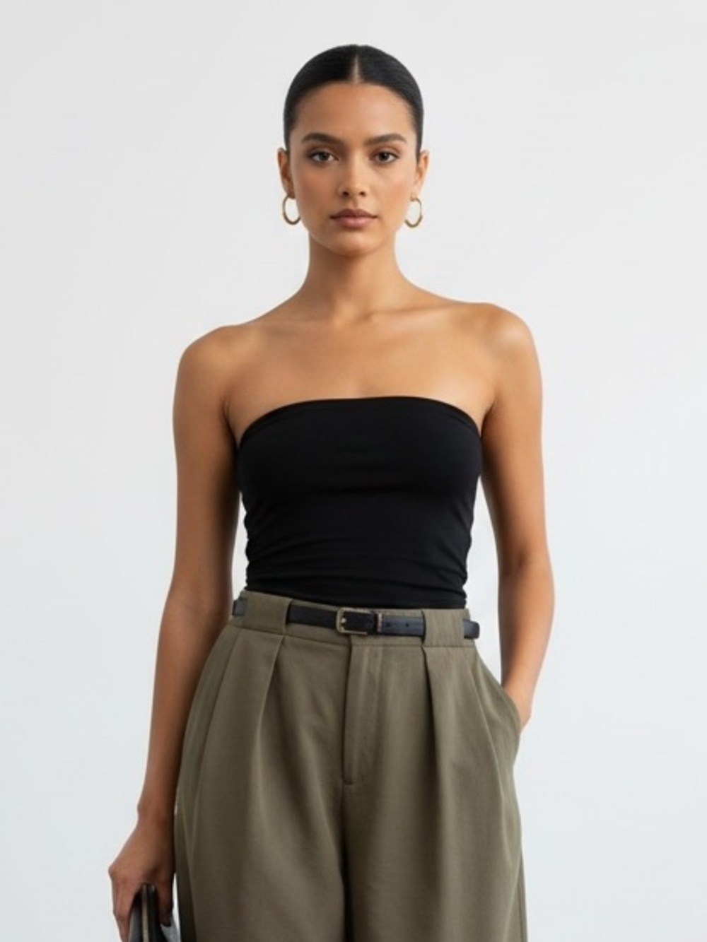 1364 • Black Rayon Blend Double Thick Ultra Soft Strapless Bandeau Top